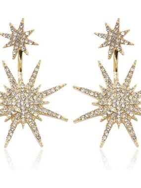 Starburst Dangle Drop Earrings Crystal Hexagram Celestial Star Stud Statement Da